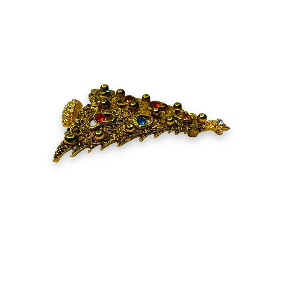 Mode Art Arthur Pepper Christmas Tree Brooch Pin Gold Tone Rhinestone Accents